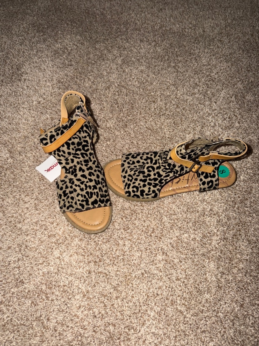 Blowfish Leopard Print Open-Toe Sandals with Tan Straps